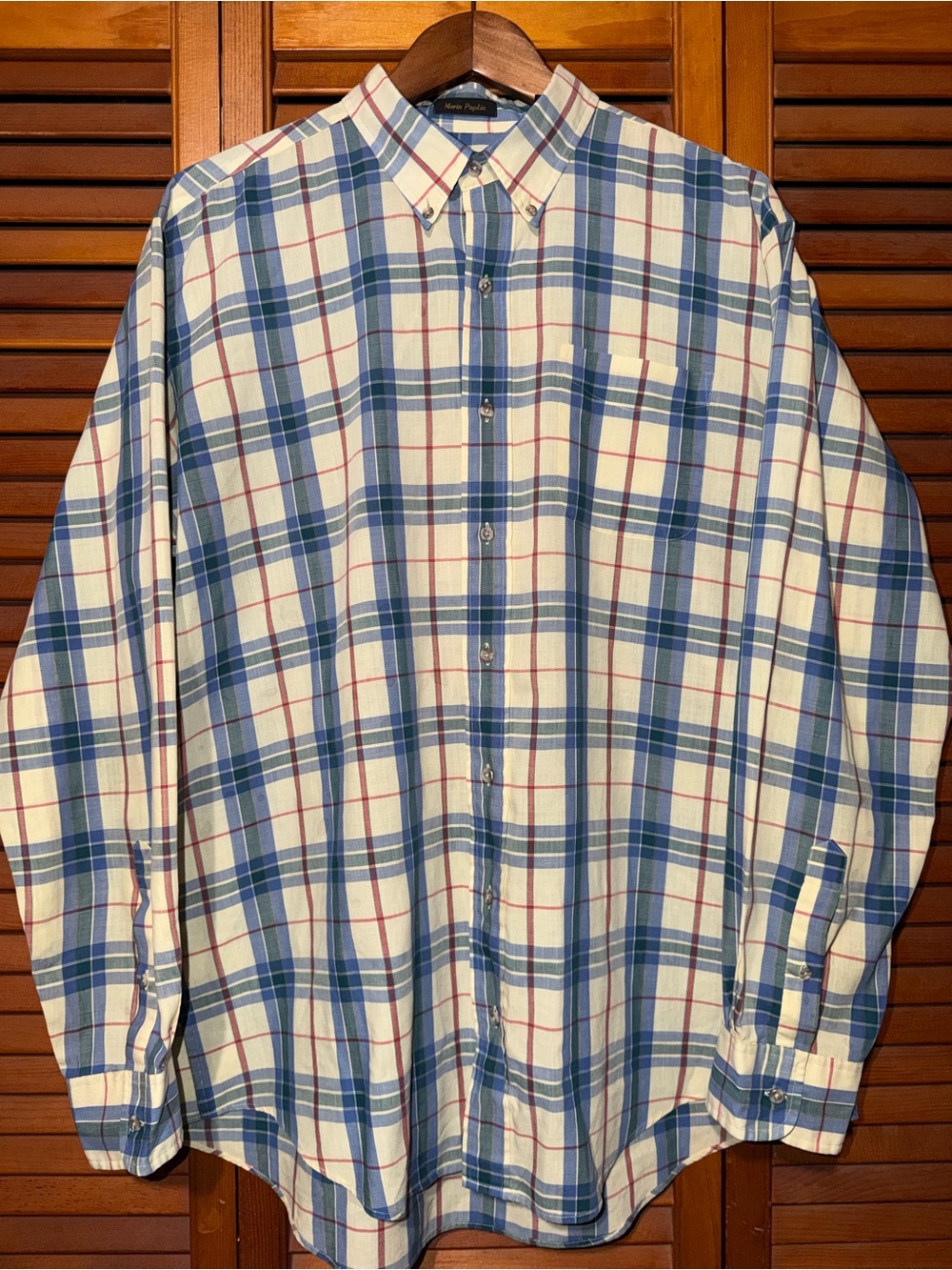 Eddie Bauer Marin Poplin XL Plaid Button Up Shirt Blue Red